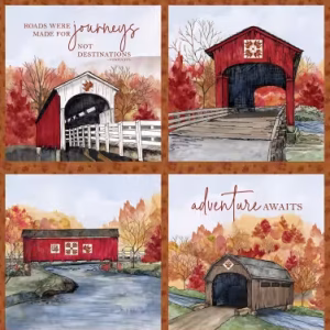 Covered Bridges in Fall 35 1/2in x 43in Pillow Panel
