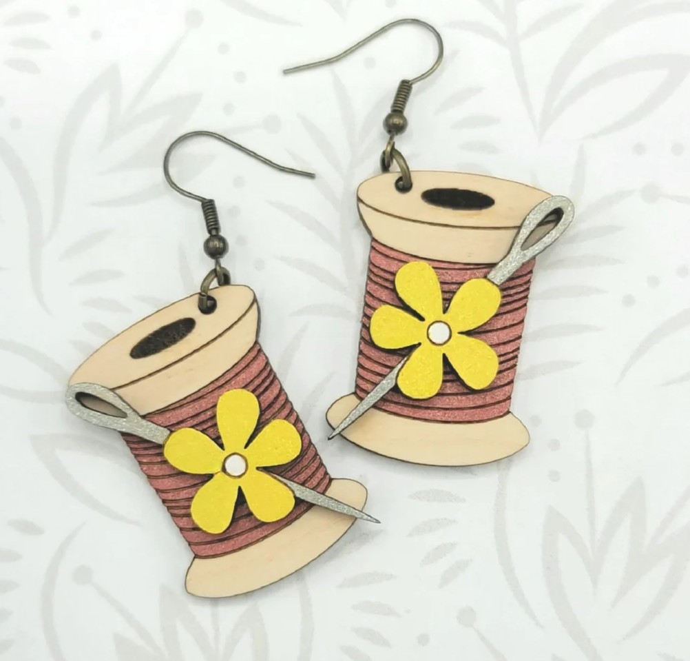 Thread Spools with Flower earrings